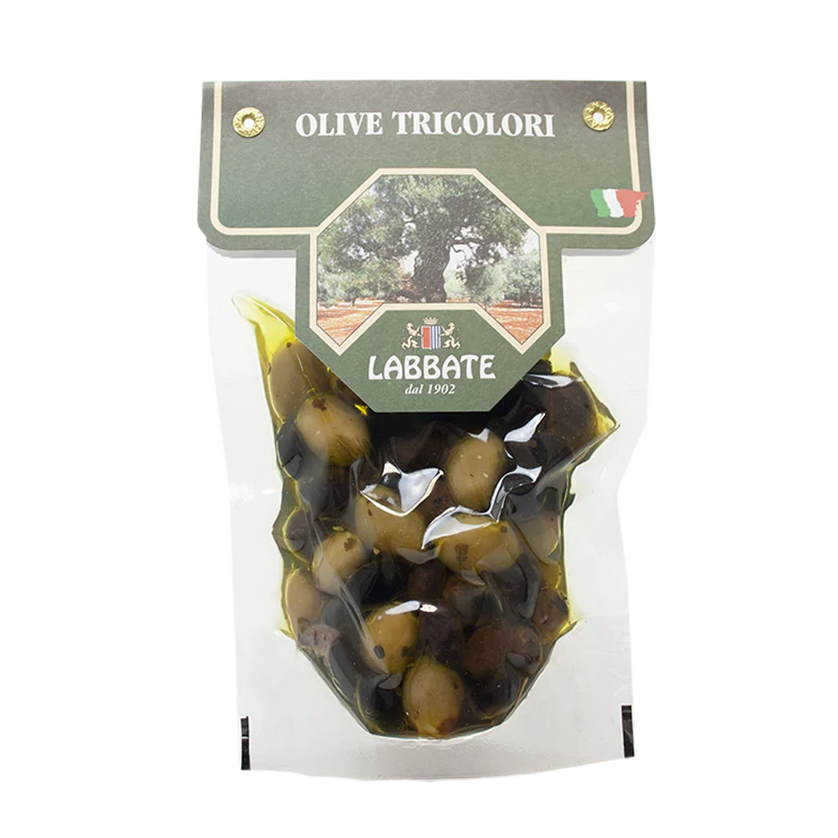 Grønne oliven i olie med hvidløg og basilikum